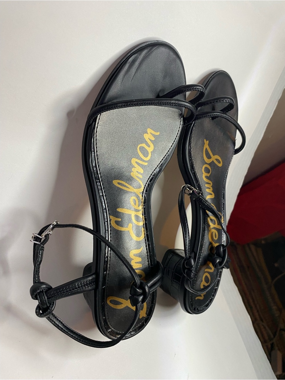 Sam Edelman Isle Black Leather Strappy Block Heel Sandal Y2K Minimalist 8.5 - Picture 9 of 11